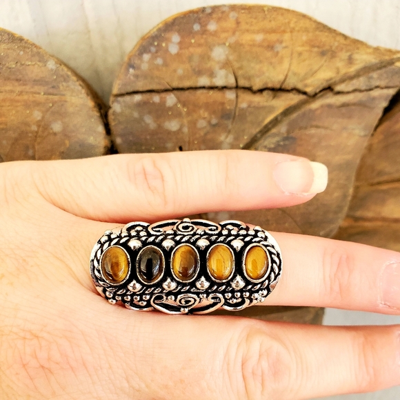 New Tiger Eye 925 Silver Adjustable Statement Ring. - Picture 9 of 10